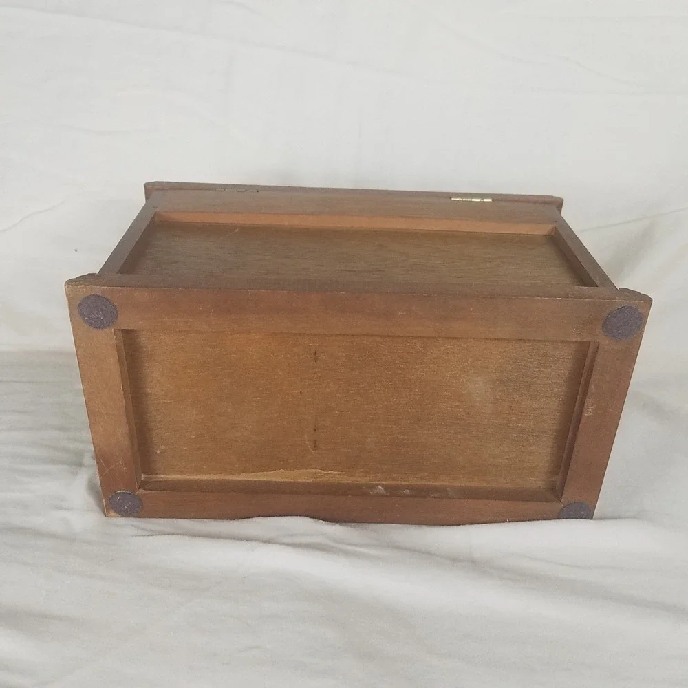 Vintage Wooden Jewelry Box Organizer Brown Excellent Floral Glass 2-drawers